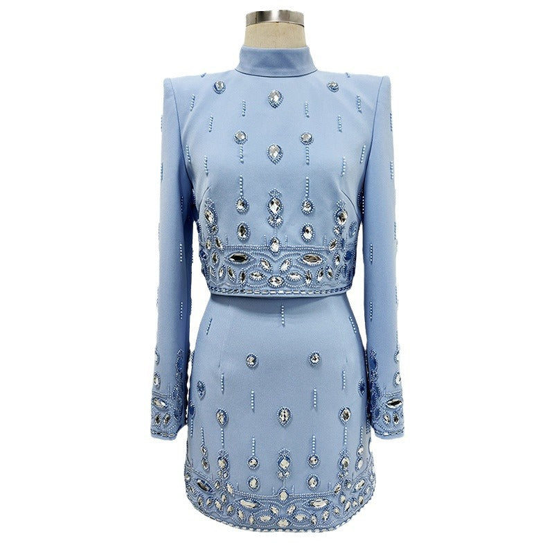 Beaded Short Sleeve Top And Skirt Set
