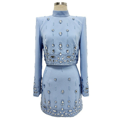 Beaded Short Sleeve Top And Skirt Set