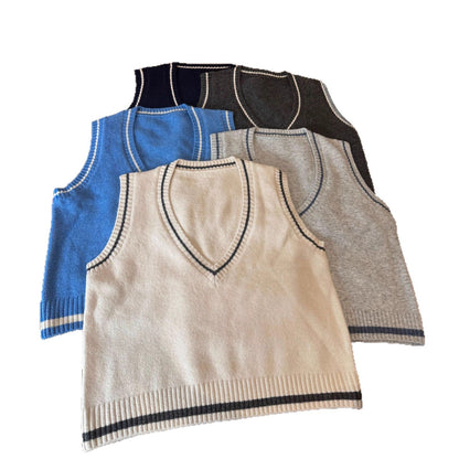 Trendy Casual Knit Vest with Color Block Design