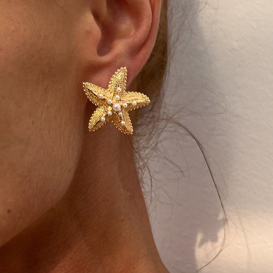 Starfish And Shell Earrings Natural Alloy Ocean Style