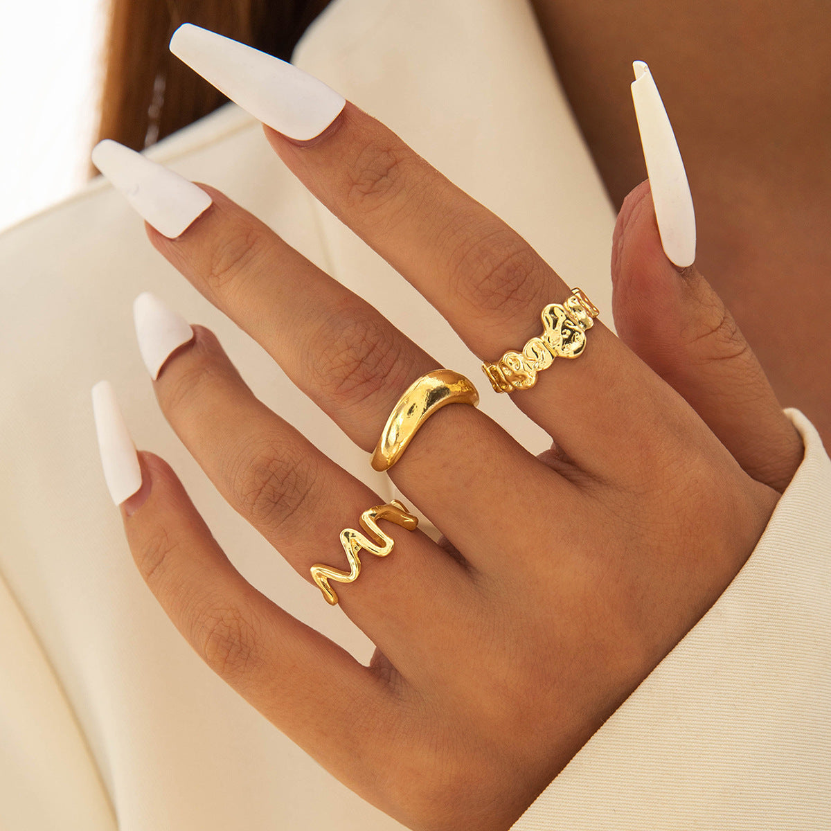 Trendy Vintage Statement Geometric Open Joint Ring Set