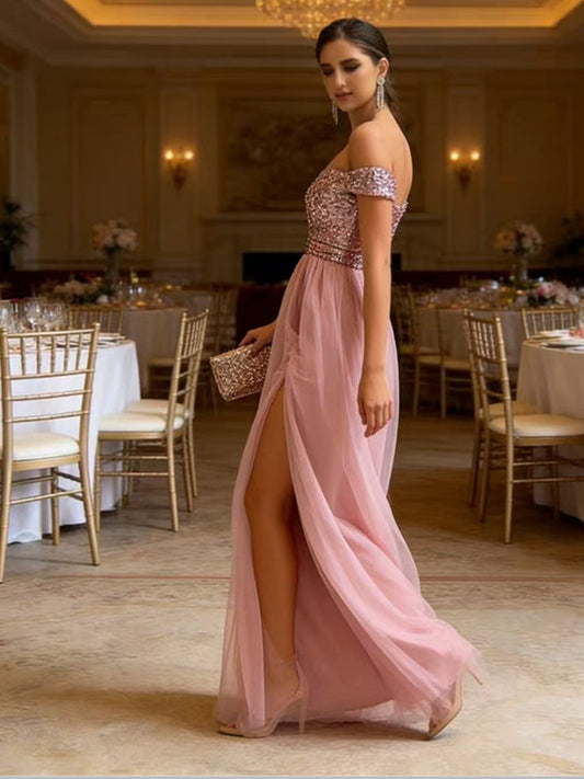 Elegant V-Neck Sequin Maxi Dress With Open Back