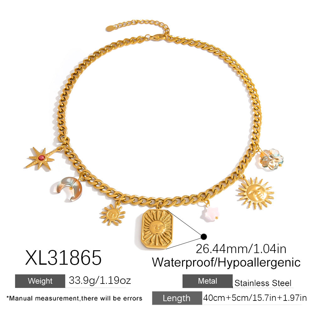 Trendy Sun and Star Stainless Steel Necklace 18K Gold Plated Choker