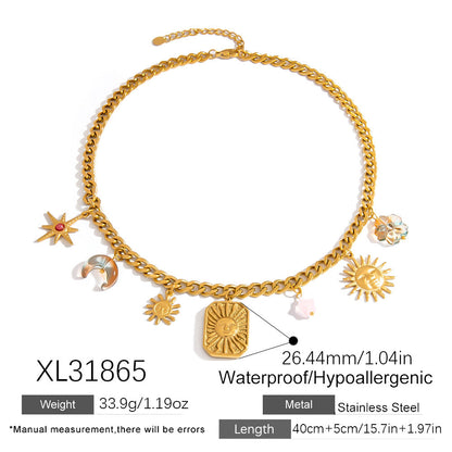 Trendy Sun and Star Stainless Steel Necklace 18K Gold Plated Choker