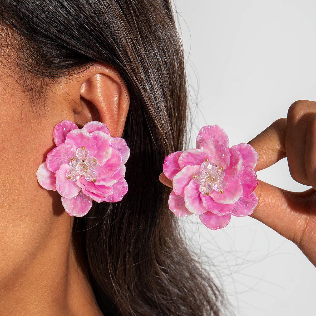 Colorful Resin Flower Petal Earrings Sweet Floral Studs