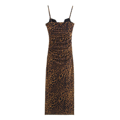 Elegant Mesh Ruched Spaghetti Strap Maxi Dress