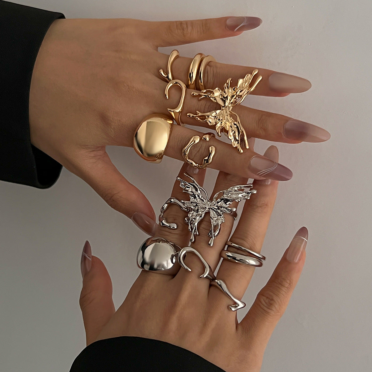 Butterfly Geometric Metal Ring Set Stylish Adjustable Open Rings