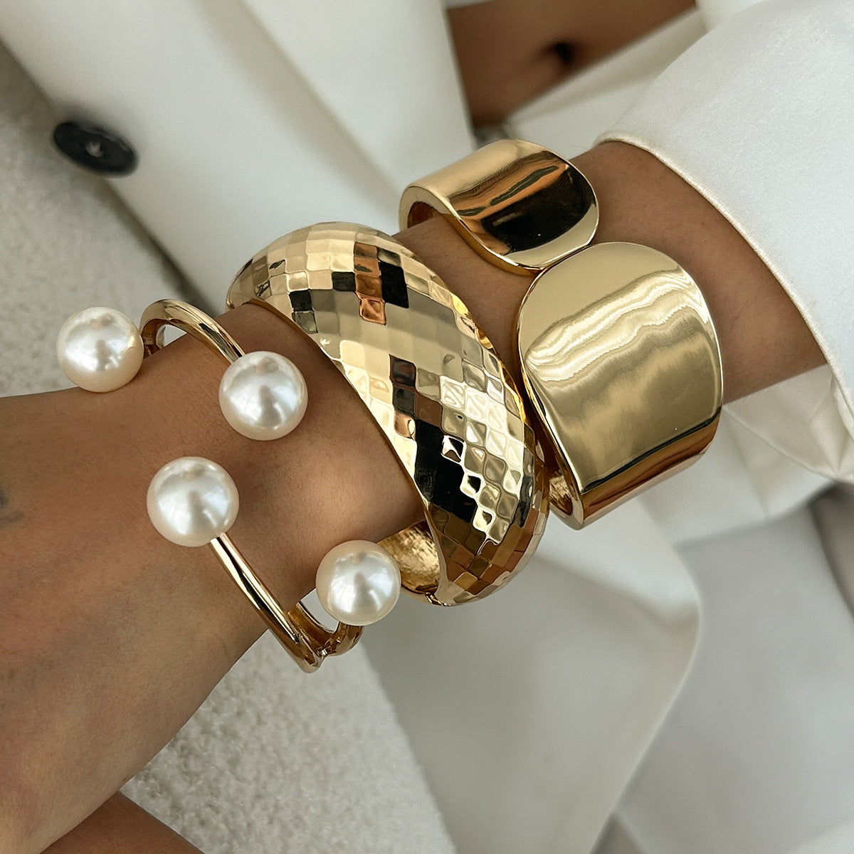 Asymmetrical Gold Spring Bracelet Set Trendy Ins Style