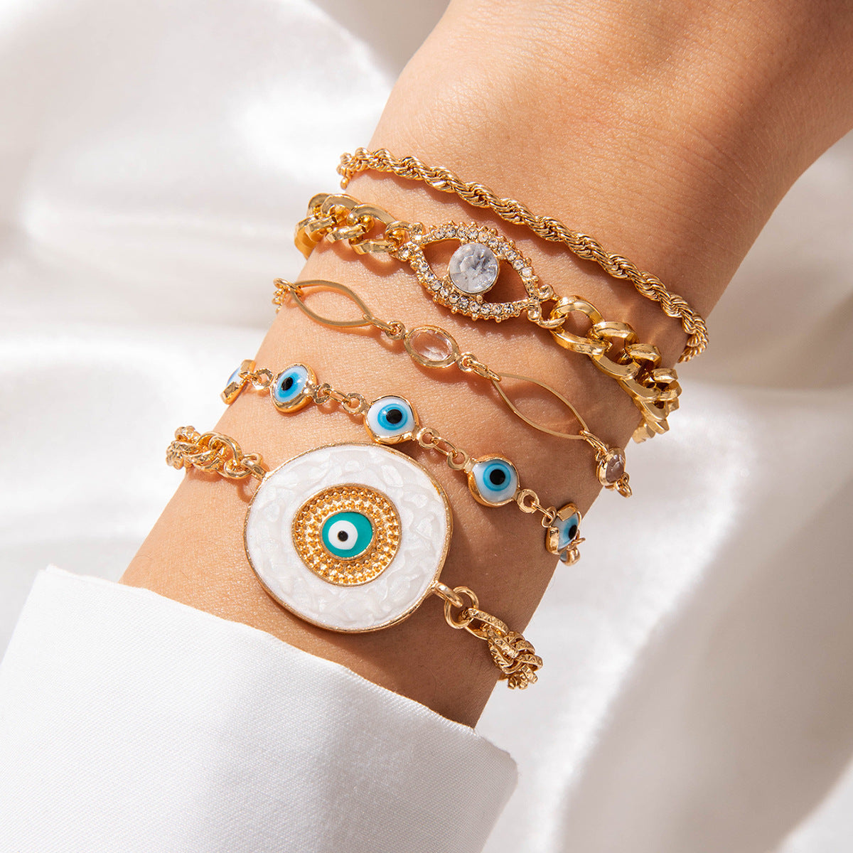 Bohemian Evil Eye Bracelets Set With Rhinestones