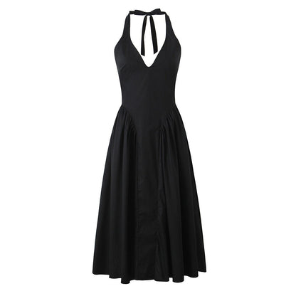Elegant Solid Color Halter Maxi Dress