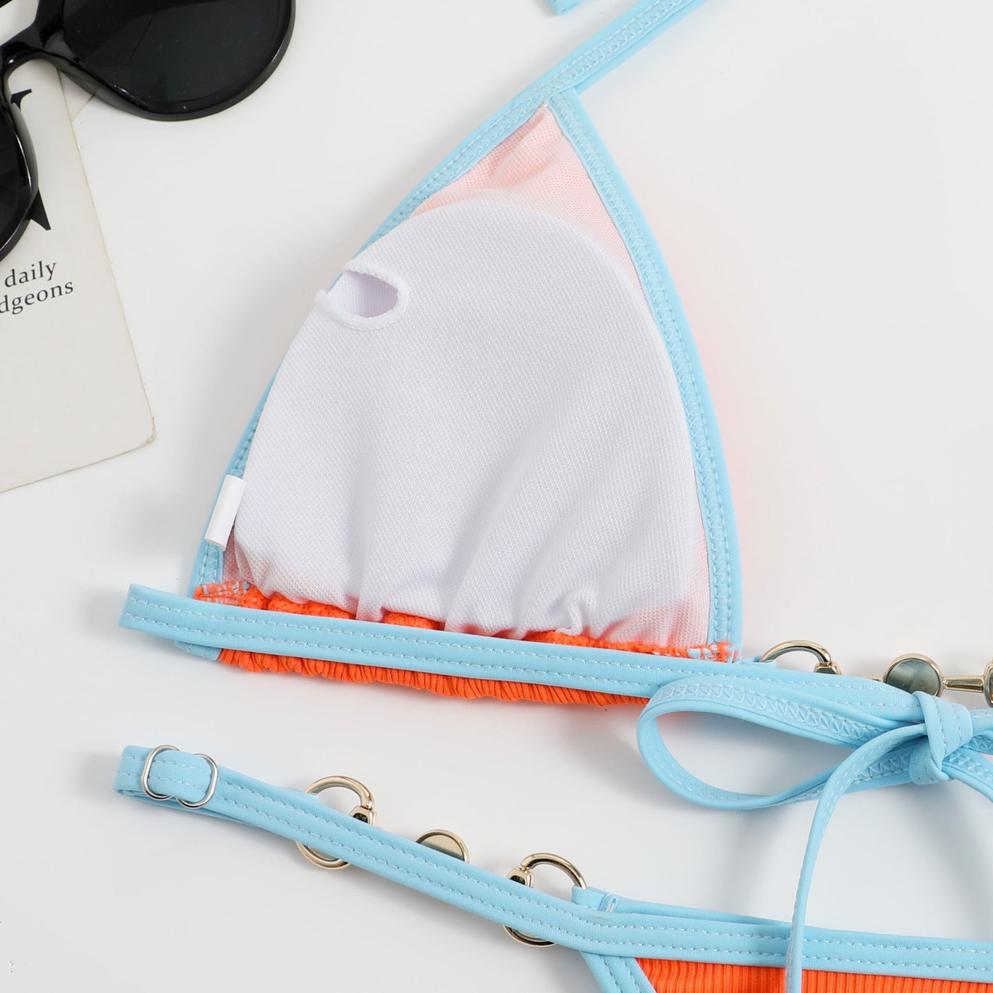 Color Block Halter Backless Swimwear