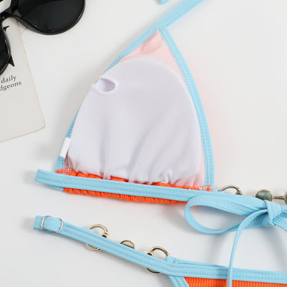 Color Block Halter Backless Swimwear