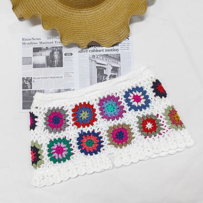 Random Color Crochet Patchwork High-Waisted Hot Pants