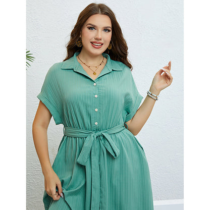 Summer Green Belted Waist Midi Dress