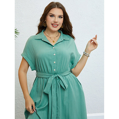 Summer Green Belted Waist Midi Dress