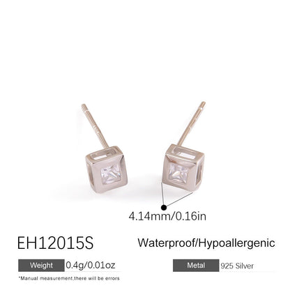 Geometric Diamond Stud Earrings 925 Sterling Silver Lightweight Luxury