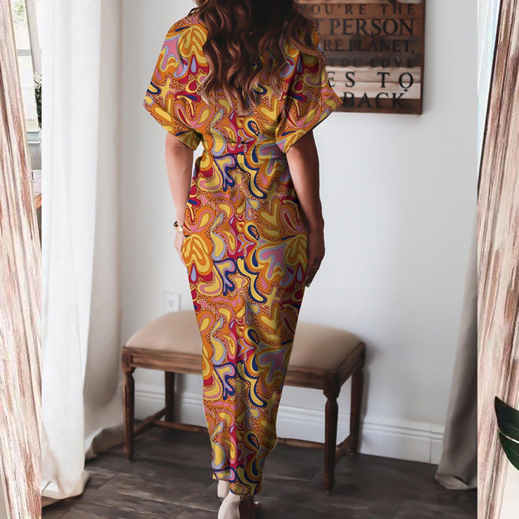 Elegant Floral V-Neck High-Waisted Dress for Women