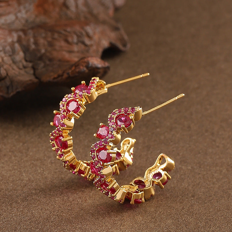 Sparkling Zirconia C-Shaped Hoop Earrings - Silver Needle, Elegant & Minimalist Design