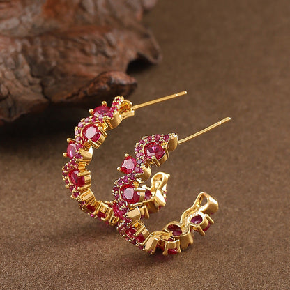 Sparkling Zirconia C-Shaped Hoop Earrings - Silver Needle, Elegant & Minimalist Design