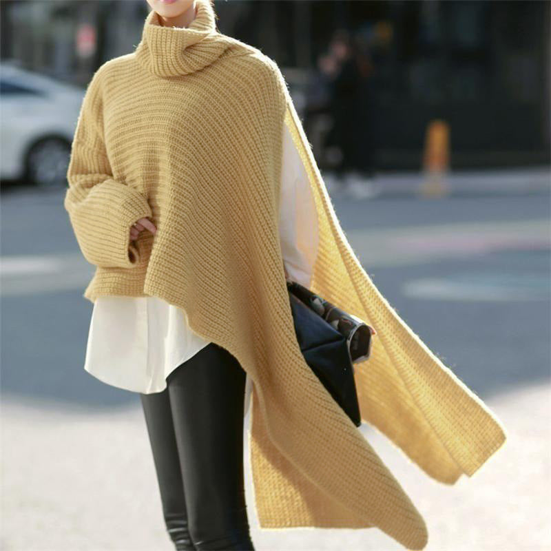 Long Sleeve Turtleneck Sweater, Knitted Jumper, Loose Windbreaker