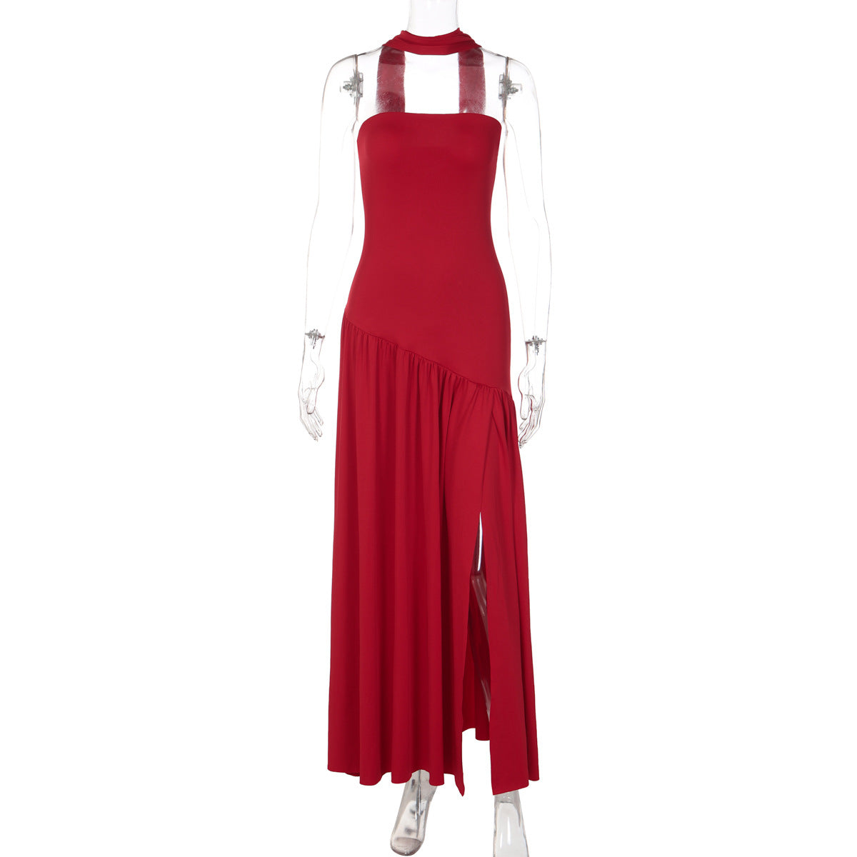 Elegant Strapless Bodycon Maxi Dress With Back Slit