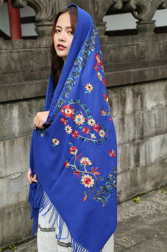 Thickened Imitation Cashmere Embroidered Scarf Shawl Dual-Purpose Autumn And Winter Warmth, Large Size High-End Retro National Style