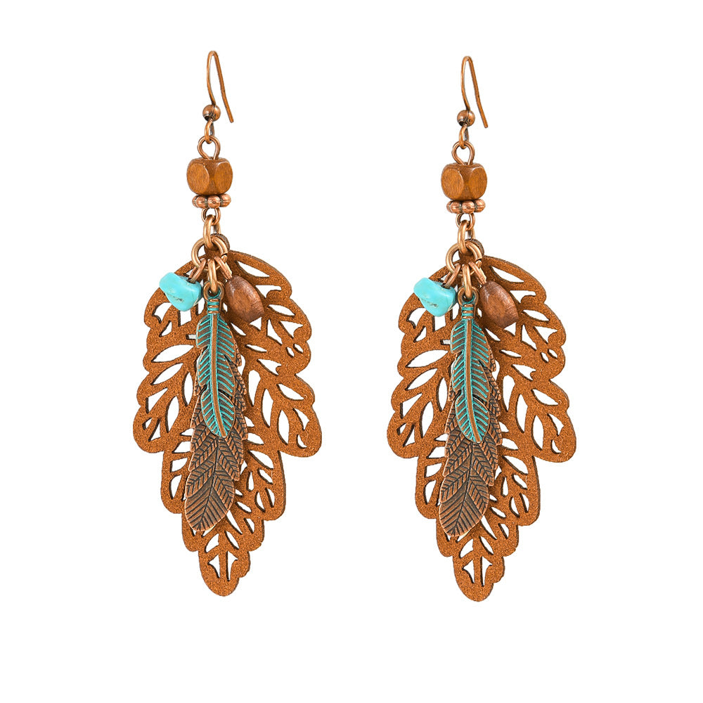 Bohemian Style Leaf Earrings Trendy Zinc Alloy Jewelry