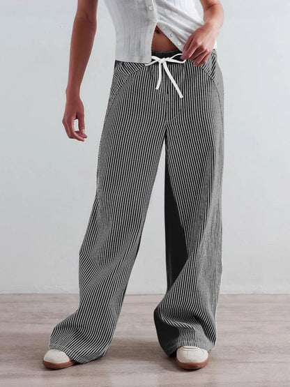 Striped Wide-Leg Denim Pants for Women Casual Stylish Streetwear