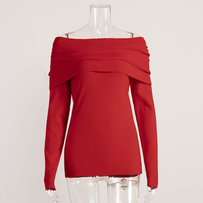 Off-Shoulder Long Sleeve Knit Top for Women