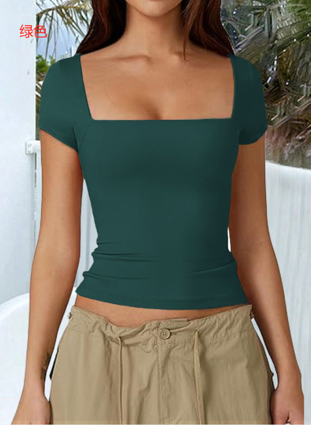Casual Solid Color Short Sleeve T-Shirt for Women