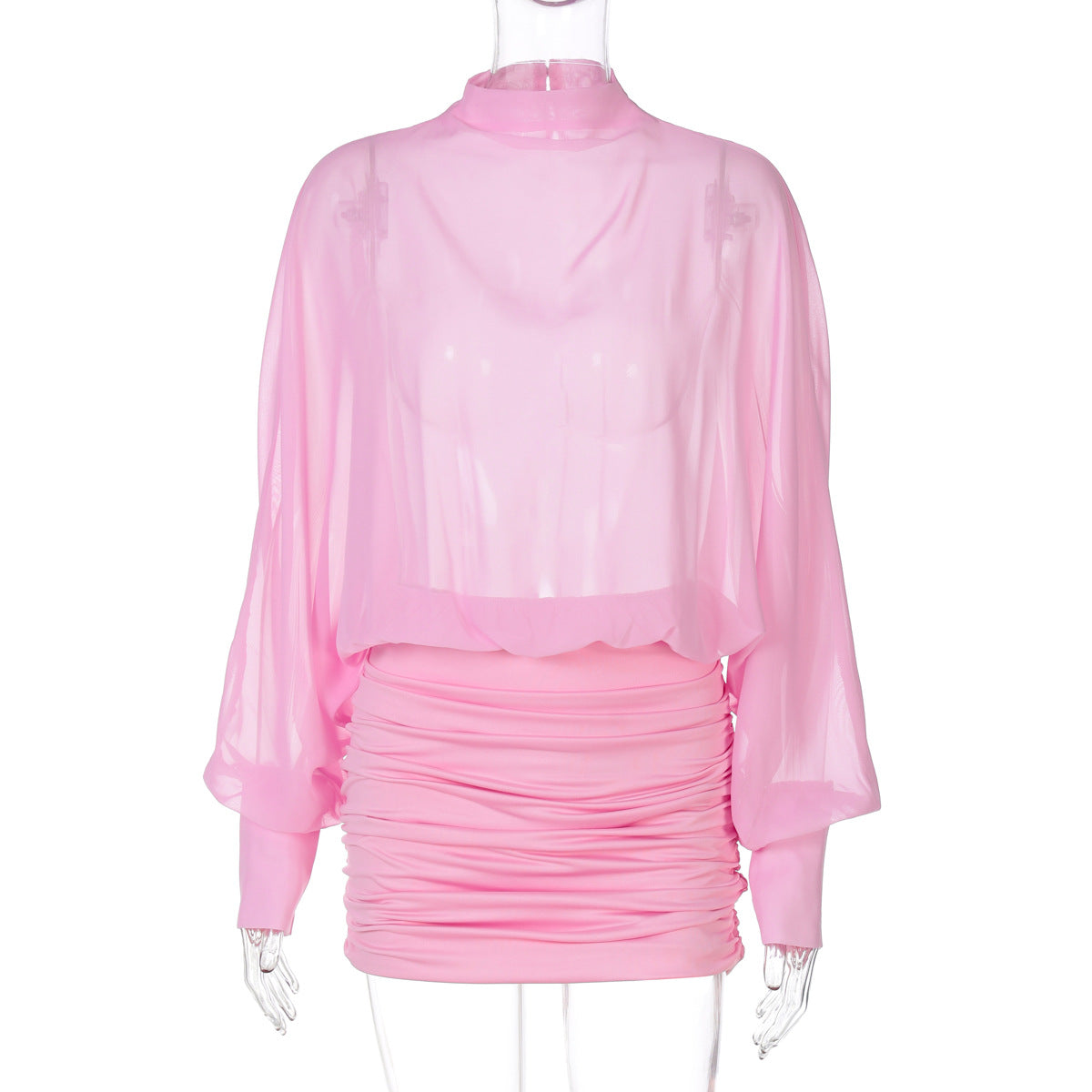 Chic Pink Chiffon Dress with Sheer Detailing