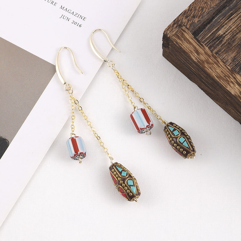 Bohemian Nepal Pearl-Tibetan Earrings Retro Turquoise Classic Personality Elegant Accessories Earrings