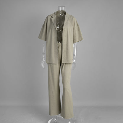 Cotton Casual Short Sleeve Top and Pants Set