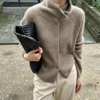 Solid Color Single Button Loose Ribbed Knit Cardigan