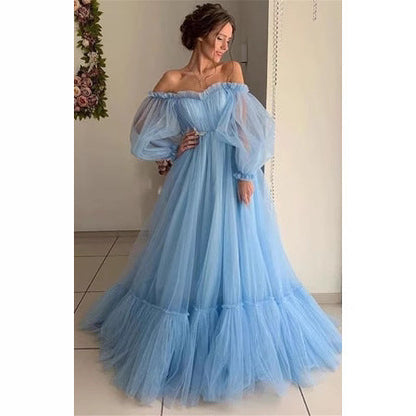 Off-The-Shoulder Tulle Wedding Dress with Long Sleeves