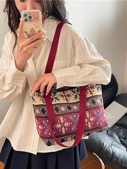 Trendy Canvas Tote Bag for Women with Color Block Design