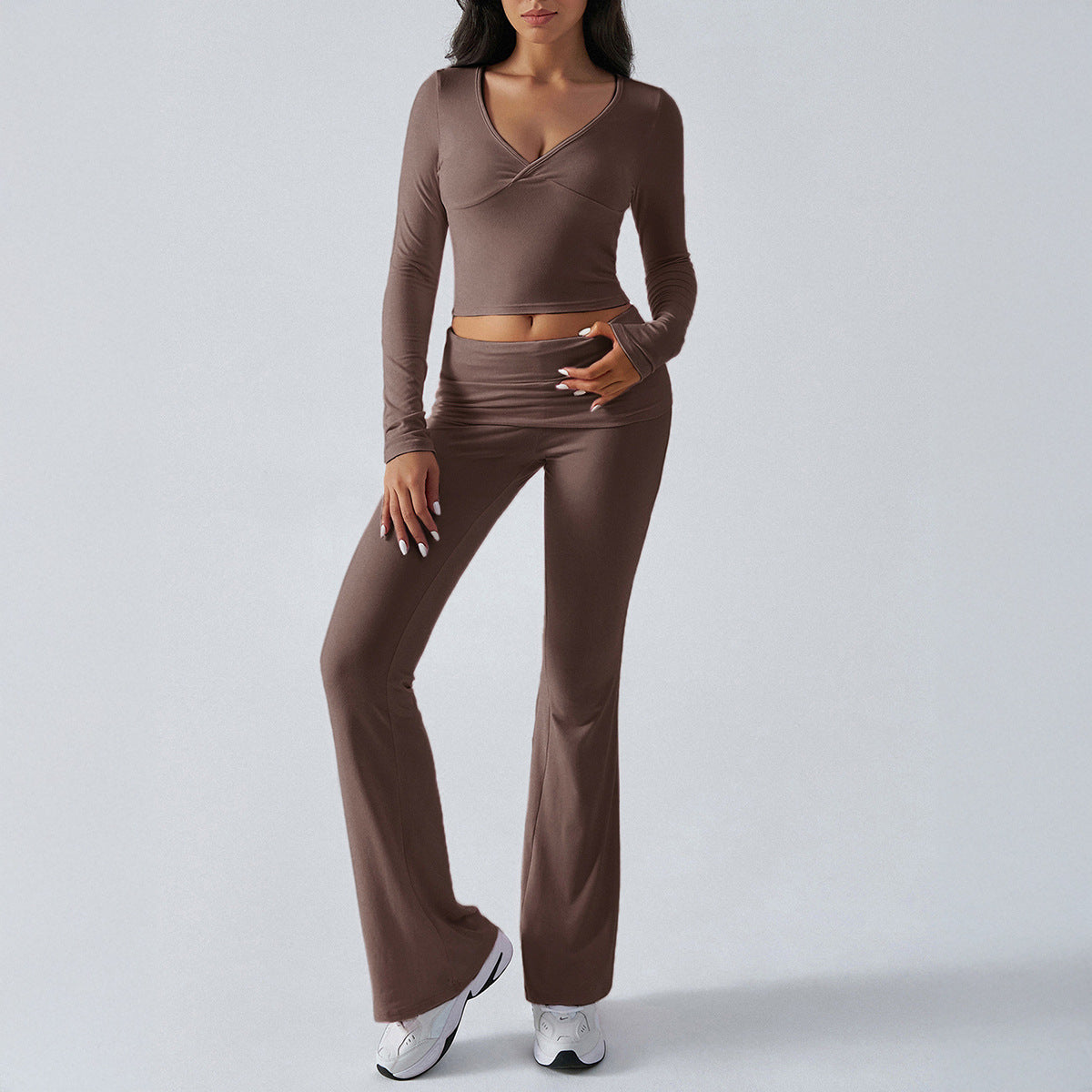 Women's Casual Knit Long Sleeve T-Shirt and Pants Set