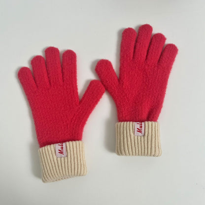 Color Block Splicing Wool Knit Gloves