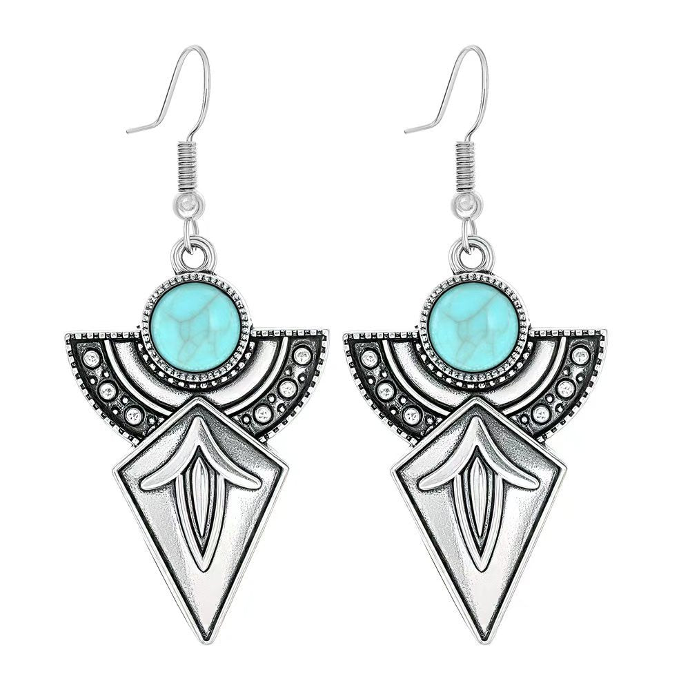 Turquoise Tassel Earrings with Geometric Metal Design