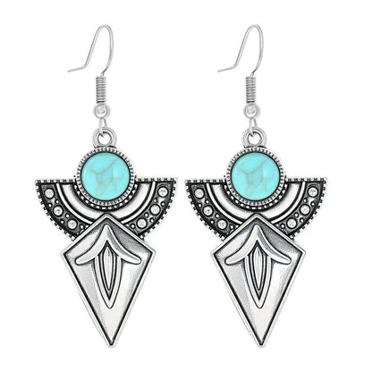 Turquoise Tassel Earrings with Geometric Metal Design