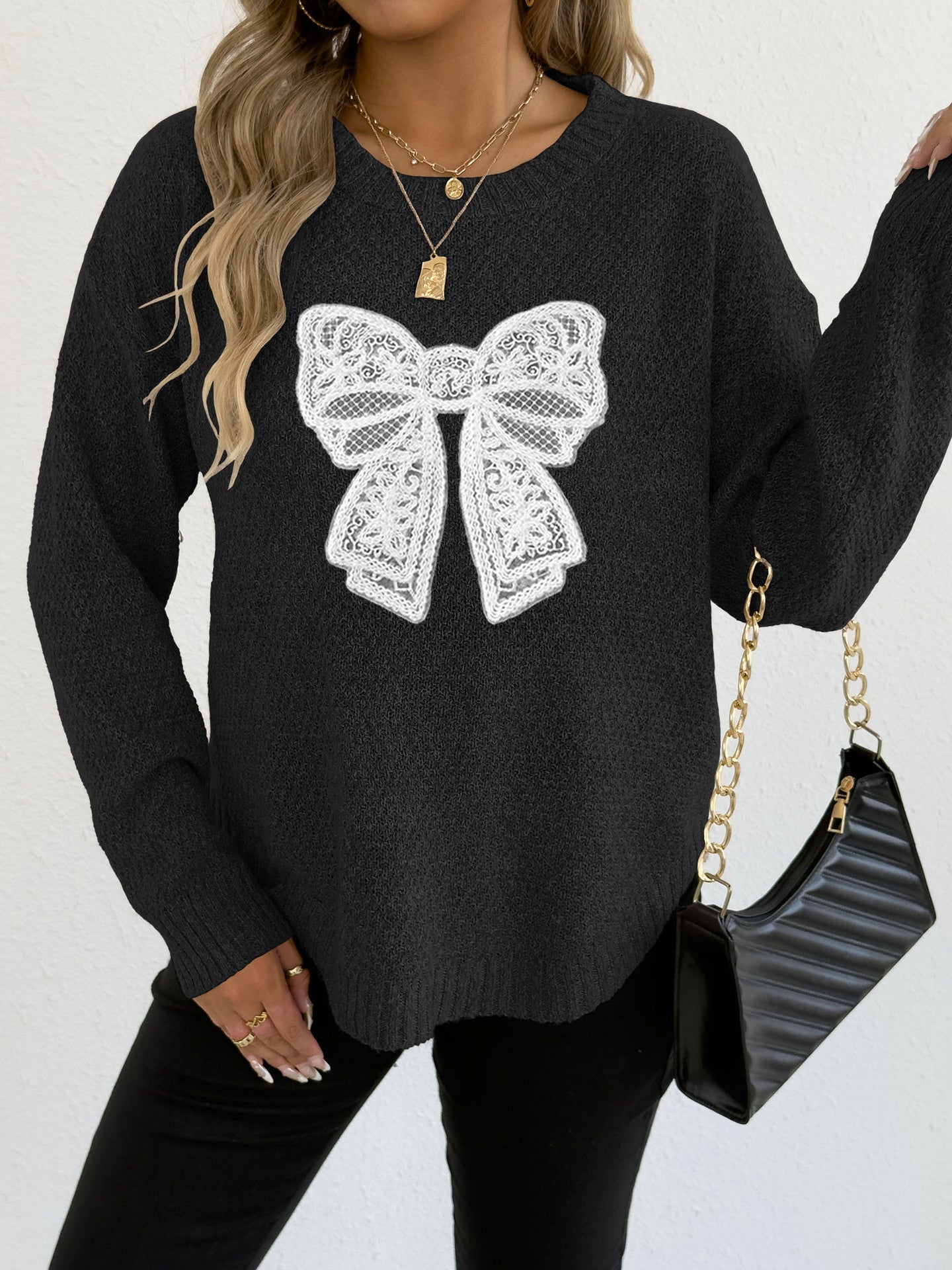 Embroidered Butterfly Knit Sweater Elegant Casual Pullover