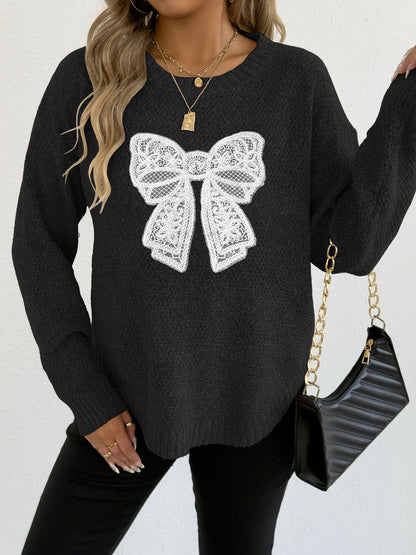 Embroidered Butterfly Knit Sweater Elegant Casual Pullover