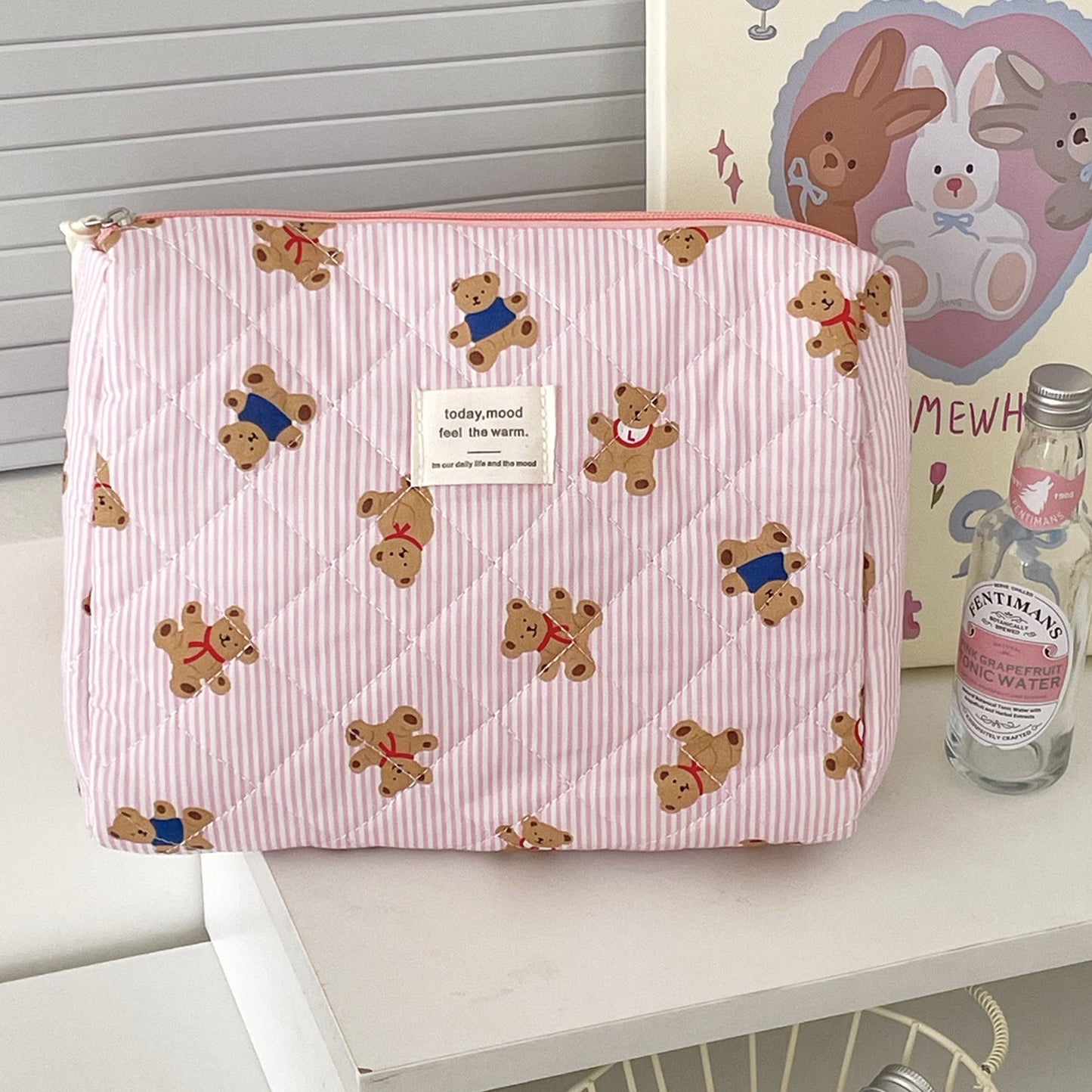 Cute Striped Bear Cosmetic Travel Organizer Bag