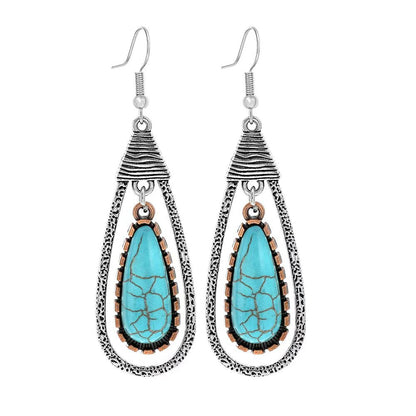 Simple Tribal Flower Teardrop Circle Turquoise Earring Set