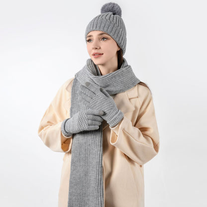 Warm Knitted Winter Hat, Scarf, And Gloves Set