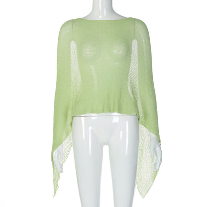 Loose Fit Solid Color Casual Sweater Shawl Top for Women