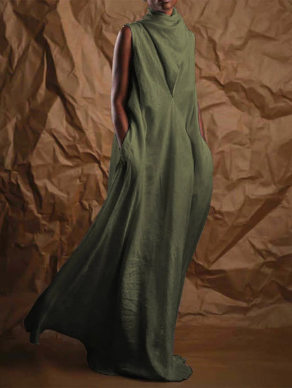 Women'S Sleeveless Stacking Collar Long Mop Dress