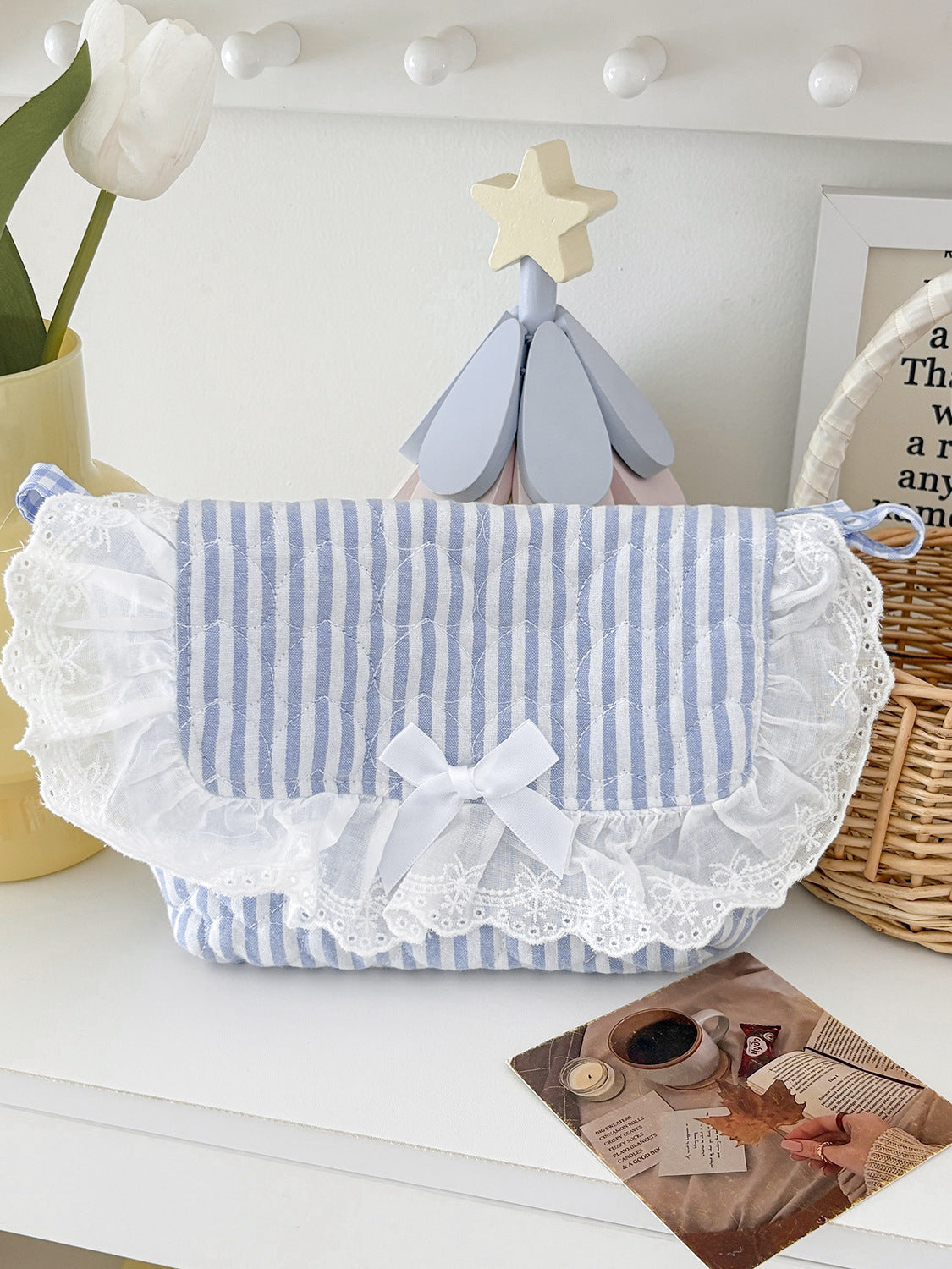 Pastel Striped Heart Lace Crossbody Bag Soft Casual Tote