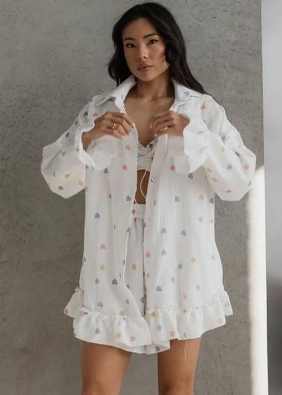 Heart Print Lounge Set Lightweight Fabric