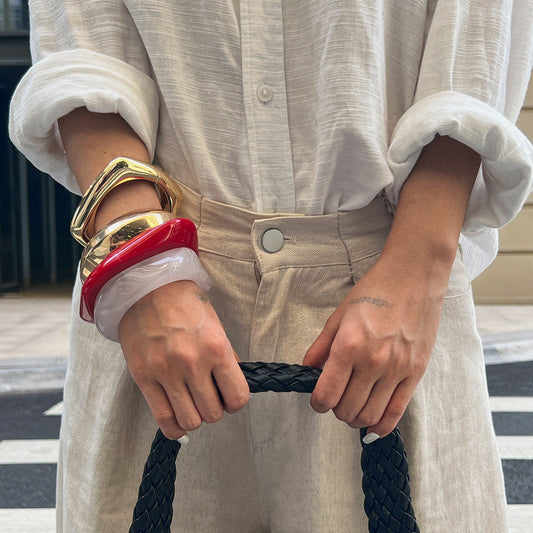 Exaggerated Design Semi-Transparent Resin Bracelets with Irregular Metal Spring Bands